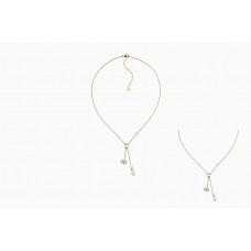 Dior Shiny-D Damen-Halskette mit weißem Zuchtperlen-CD-Logo-Anhänger und Kristallen aus Gelbgold