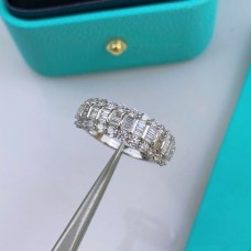 Tiffany-Sterlingsilber-Damenring aus Weißgold mit dreireihigen Diamanten