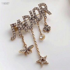 Christian Dior Pave Diamonds JADIOR Motif Bee Star Clover Pendants Females Metall-Kristallbrosche mit Antikgold-Finish