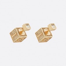 Pre-fall Christian Dior Tribales Logo Muster Gelbgold Quadrat Würfel Diamanten Ohrstecker Schmuck