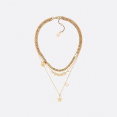 Christian Dior Lucky Square Pendants Logo Charm Brass Star Faux Multi-Chain-Halskette