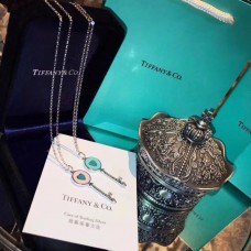 Tiffany Keys Blaue Emaille-Herz-Schlüsselanhänger-Halskette aus Sterlingsilber, blau/rosa