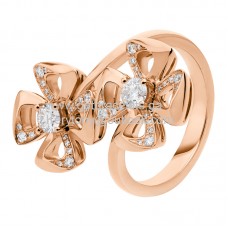 Bvlgari Fiorever Ring mit zwei Diamanten und Pavé-Diamanten aus Roségold und Weißgold