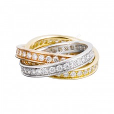 Cartier Trinity Ring Weißgold/Gelber Gott/Roségold mit Pavé-Diamanten