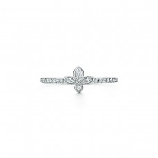 Tiffany Fleur de Lis Petaloid Charm Damenring mit Diamanten, Silber/Gelbgold/Roségold