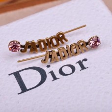Dior JAdior Boucles Doreilles Damen-Clip-Ohrringe mit rosa Kristall-Retro-Messing-Logomotiv