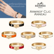 Hermes Clic Anneau Schmales Armband aus schlichter Emaille mit plattierter Hardware aus Gelbgold/Roségold/Weißgold für Mädchen Hermes Clic Anneau Schmales Armband aus schlichter Emaille mit plattierter Hardware aus Gelbgold/Roségold/Weißgold für Mädchen