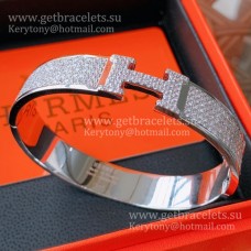 Hermes Clic Clac H-Armband aus Weißgold mit Pavé-Diamanten für Damen, Singapur