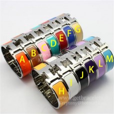 Hermes Clic Clac HH Emaille-Armband, mehrfarbig, Weißgold, MM, 18 mm, feiner Schmuck