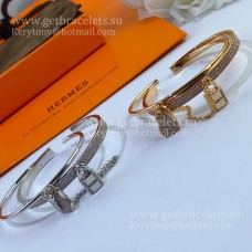 Hermès-Schloss- und Schlüsselarmband mit Diamanten in Roségold/Weißgold, klassisch