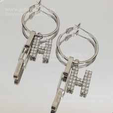 Hermes Damen-H-LOGO-Ohrringe aus Sterlingsilber mit Diamanten Hermes Damen-H-LOGO-Ohrringe aus Sterlingsilber mit Diamanten