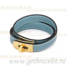 Hermes Rivale Double Wrap Armband Blau mit Gold