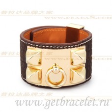 Hermes Collier de Chien Armband Braun mit Gold Hermes Collier de Chien Armband Braun mit Gold
