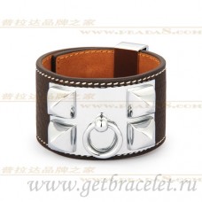 Hermes Collier de Chien Armband Kaffee mit Gold
