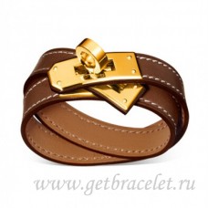 Hermes Rivale Double Wrap Armband Braun mit Gold Hermes Rivale Double Wrap Armband Braun mit Gold