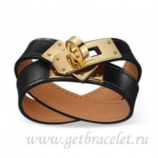 Hermes Rivale Double Wrap Armband Schwarz mit Gold Hermes Rivale Double Wrap Armband Schwarz mit Gold