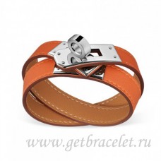 Hermes Rivale Double Wrap Armband Orange mit Silber