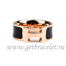 Hermès-Emaille-Clic-H-Ring aus 18-karätigem Roségold mit Schwarz Hermès-Emaille-Clic-H-Ring aus 18-karätigem Roségold mit Schwarz