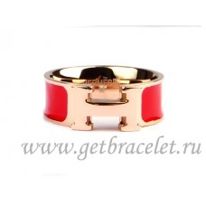 Hermès-Emaille-Clic-H-Ring aus 18-karätigem Roségold mit Rot Hermès-Emaille-Clic-H-Ring aus 18-karätigem Roségold mit Rot
