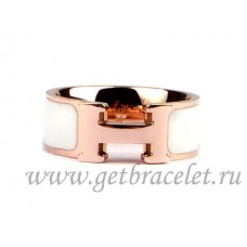 Hermès-Emaille-Clic-H-Ring aus 18-karätigem Roségold mit Weiß