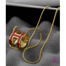 Hermes 3D Pop “H” Logo Snake Bone Red Halskette aus Gelbgold Hermes 3D Pop “H” Logo Snake Bone Red Halskette aus Gelbgold