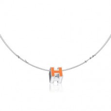 Hermes Cage dH Halskette Orange in Lack mit Gold