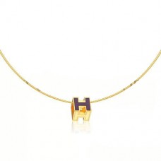 Hermes Cage dH Halskette Lila in Lack-Gelbgold Hermes Cage dH Halskette Lila in Lack-Gelbgold