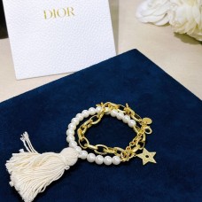 Christian Dior Halskette mit weißem Perlen-Gelbgold vergoldetem Biene-Stern-Wollanhänger mit doppeltem Verwendungszweck-Schmuck, Halskette und Armband