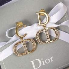 Christian Dior CD Logo Initial Anhänger Antik Messing Metall Frauen Diamanten Tropfen Ohrringe für