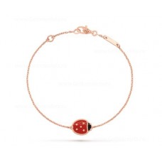 Van Cleef Arpels Lucky Long Armband mit geschlossenen Flügeln, Marienkäfer, Roségold, Karneol-Onyx