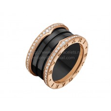 Bvlgari B.zero1 4-Band-Ring aus Roségold und schwarzer Keramik mit Pavé-Diamanten an den Rändern Bvlgari B.zero1 4-Band-Ring aus Roségold und schwarzer Keramik mit Pavé-Diamanten an den Rändern