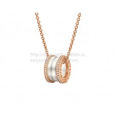 Bvlgari B.zero1 Halskette aus Roségold und weißer Keramik mit Pavé-Diamanten-Anhänger Bvlgari B.zero1 Halskette aus Roségold und weißer Keramik mit Pavé-Diamanten-Anhänger