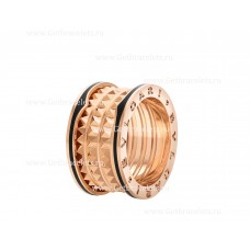 Bvlgari B.zero1 Rock 4-Band-Ring aus 18-karätigem Roségold mit Nietenspirale und schwarzen Keramikeinsätzen an den Rändern Bvlgari B.zero1 Rock 4-Band-Ring aus 18-karätigem Roségold mit Nietenspirale und schwarzen Keramikeinsätzen an den Rändern