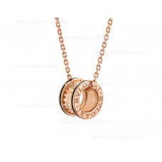 Bvlgari B.zero1 Rock-Halskette mit Anhänger aus 18-karätigem Roségold mit nietenbesetzten spiralförmigen schwarzen Keramikeinsätzen an den Rändern Bvlgari B.zero1 Rock-Halskette mit Anhänger aus 18-karätigem Roségold mit nietenbesetzten spiralförmigen schwarzen Keramikeinsätzen an den Rändern