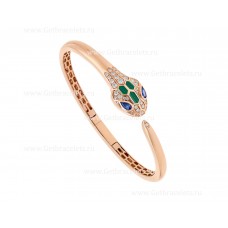 Bvlgari Serpenti Armband aus 18 Karat Roségold, besetzt mit blauen Saphiraugen, Malachitelementen und Pavé-Diamanten