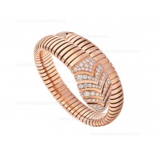 Bvlgari Serpenti Tubogas Single Spiral Armband aus 18 Karat Roségold, besetzt mit Pavé-Diamanten am Kopf und am Schwanz Bvlgari Serpenti Tubogas Single Spiral Armband aus 18 Karat Roségold, besetzt mit Pavé-Diamanten am Kopf und am Schwanz
