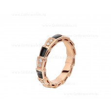 Bvlgari Kleiner Serpenti Viper-Ring aus 18-karätigem Roségold mit Onyx-Elementen und Pavé-Diamanten