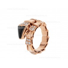 Bvlgari Serpenti Viper One-Coil-Ring aus 18 Karat Roségold mit Elementen aus schwarzem Onyx und Halbdiamanten in Pavé-Fassung Bvlgari Serpenti Viper One-Coil-Ring aus 18 Karat Roségold mit Elementen aus schwarzem Onyx und Halbdiamanten in Pavé-Fassung