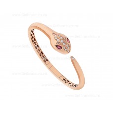Bvlgari Serpenti-Armband aus 18 Karat Roségold, besetzt mit Rubellit-Augen und Halbpflaster-Diamanten auf Kopf und Schwanz
