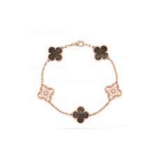 Van Cleef Arpels Alhambra Armband 5 Motive mit Diamanten und grauem Perlmutt