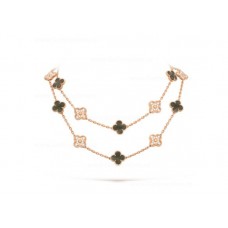 Van Cleef Arpels Alhambra Lange Halskette 20 Motive Graues Perlmutt mit Diamanten