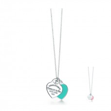 Tiffany Blue Silver Mini Double Heart Tag Anhänger Halskette Damenschmuck