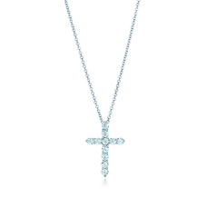 Tiffany-Kreuz-Anhänger mit Diamanten, Sterling-Silber-Kette, Halskette, Party-Schmuck für Damen