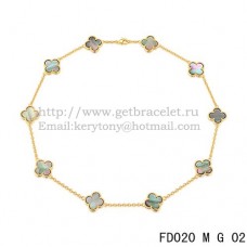 Van Cleef Arpels Alhambra Halskette Gelbgold 10 Motive Graues Perlmutt 45 cm