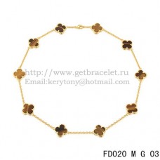 Van Cleef Arpels Alhambra Halskette Gelbgold 10 Motive Tigerauge Perlmutt 45 cm