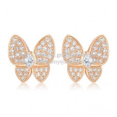 Van Cleef Arpels Flying Two Butterflies Ohrringe aus Roségold mit Pavé-Diamant Van Cleef Arpels Flying Two Butterflies Ohrringe aus Roségold mit Pavé-Diamant