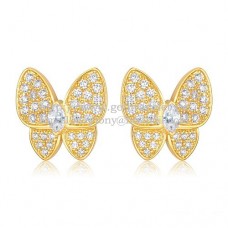 Van Cleef Arpels Flying Two Butterflies Ohrringe aus Gelbgold mit Pavé-Diamant