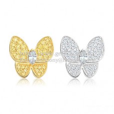 Van Cleef Arpels Flying Two Butterflies Ohrringe aus Gelb-Weiß-Gold mit Pavé-Diamant