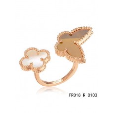 Van Cleef Arpels Luck Alhambra Between The Finger Ring aus Roségold mit weißem und grauem Perlmutt