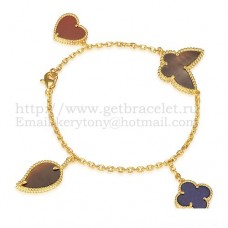 Van Cleef Arpels Lucky Alhambra 4 Motifs Armband Gelbgold mit Steinkombination 002 Van Cleef Arpels Lucky Alhambra 4 Motifs Armband Gelbgold mit Steinkombination 002